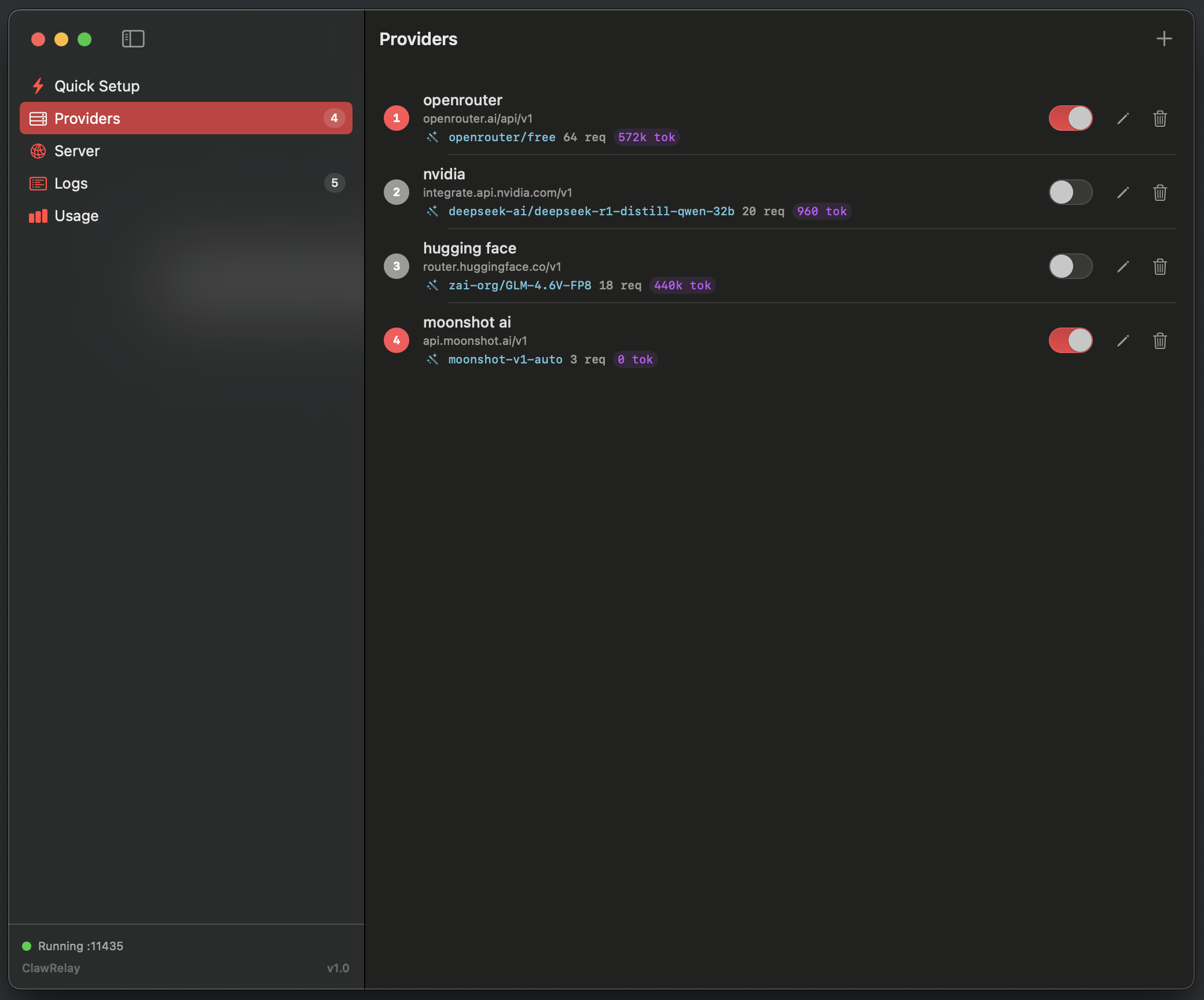 Providers tab screenshot